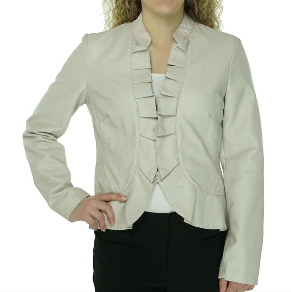 INC  S. International Concepts Cream Blazer with Ruffle Details